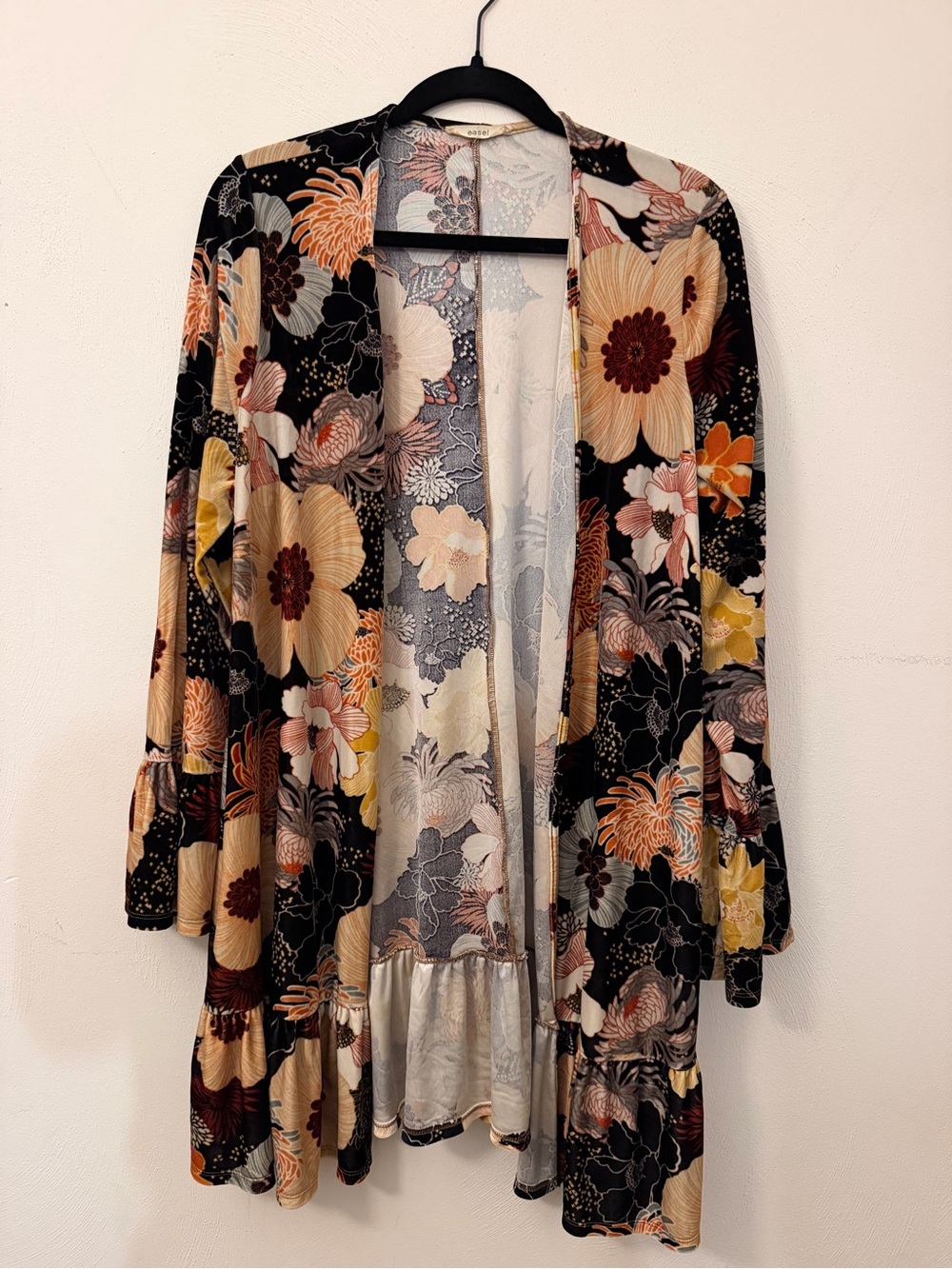Floral Open-Front Kimono Cardigan - Black Floral